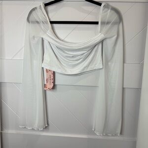 SHEIN White Sheer Long Sleeve Crop Top